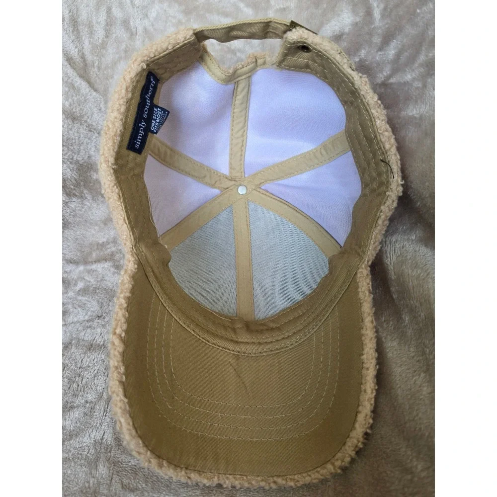 Simply Southern Blessed Tan Sherpa Fleece Baseball Cap Gold Glitter One Size